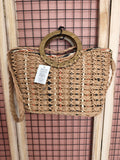 Sac paille avec anse bois