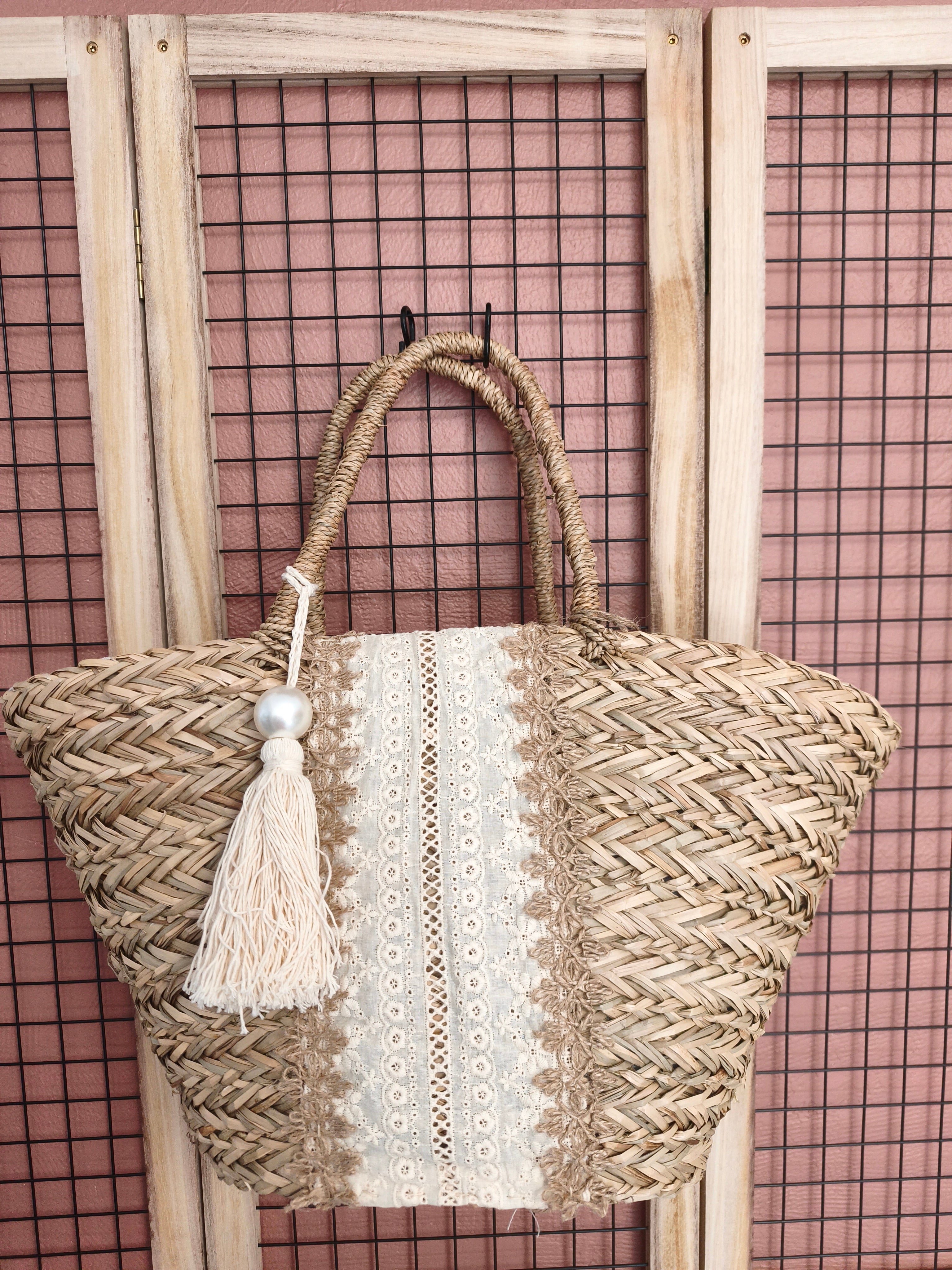 Sac paille pompom